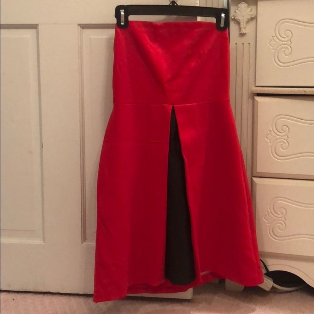 NWT Bailey 44 Red Strapless Dress W Leather Detail